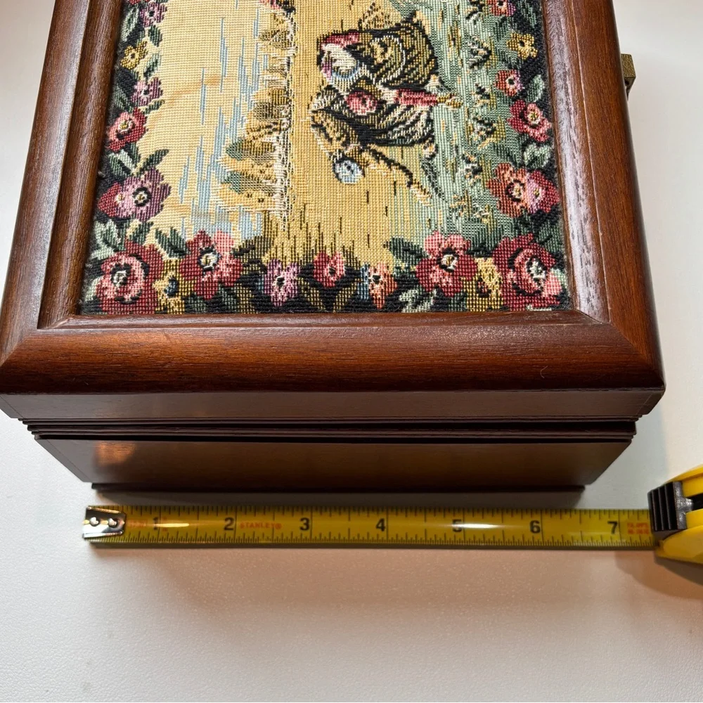 Wooden Jewelry Box Vintage Tapestry Velvet Inlay